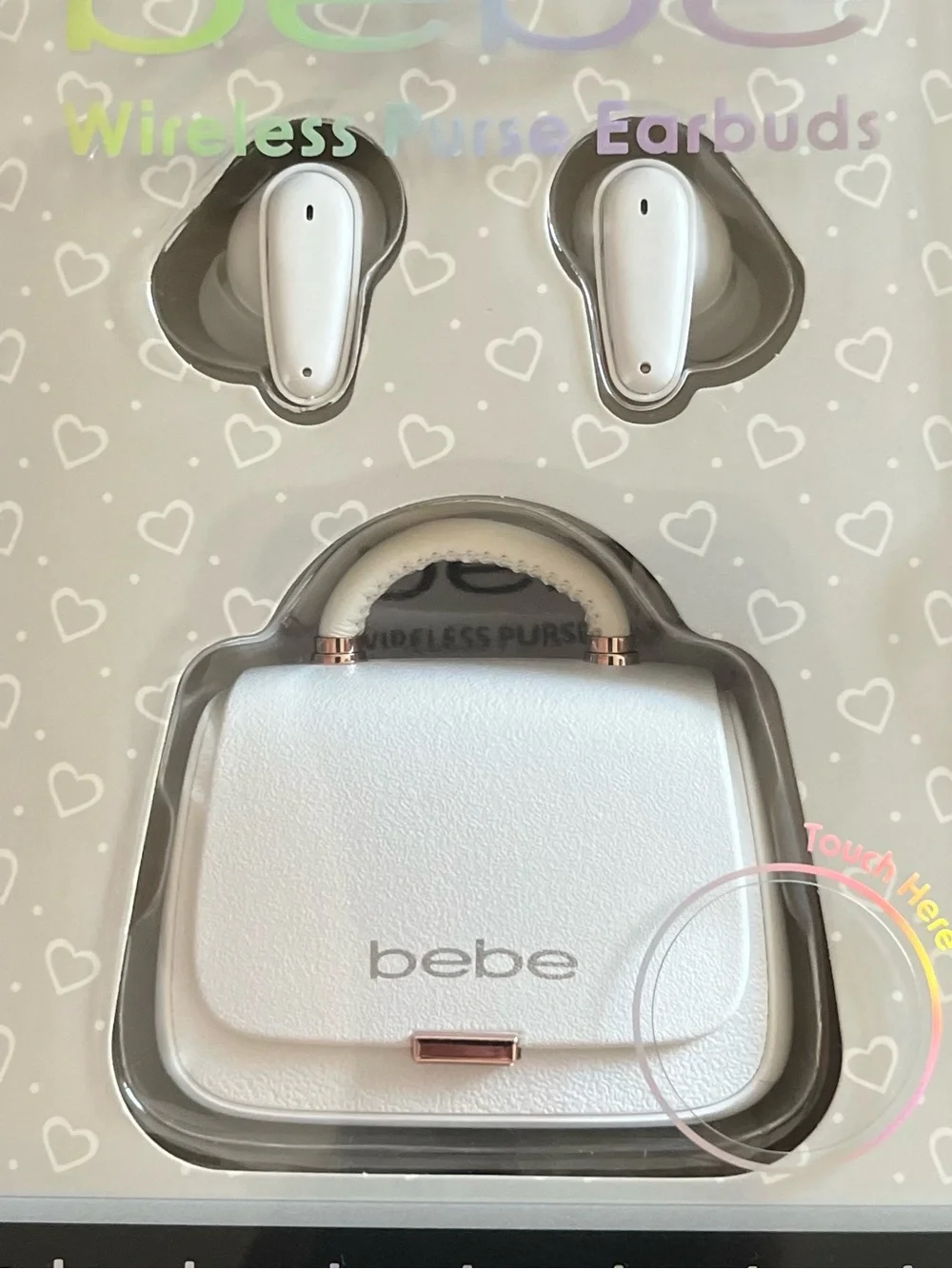 Bebe Wireless Earbuds w/ Matching White Purse Charging Case NIB